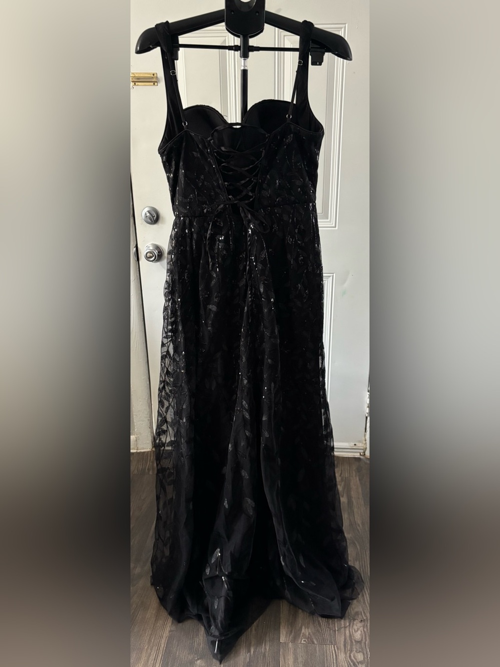 Macy’s Kadyce Black Sequined Corset Maxi Dress with Slit - Size L - Picture 4 of 16